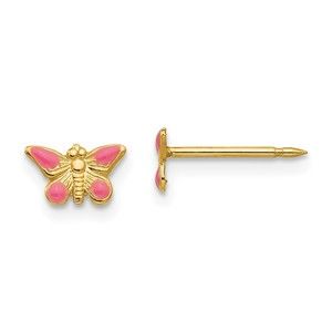Inverness 14k Epoxy Fill Pink Butterfly Earrings